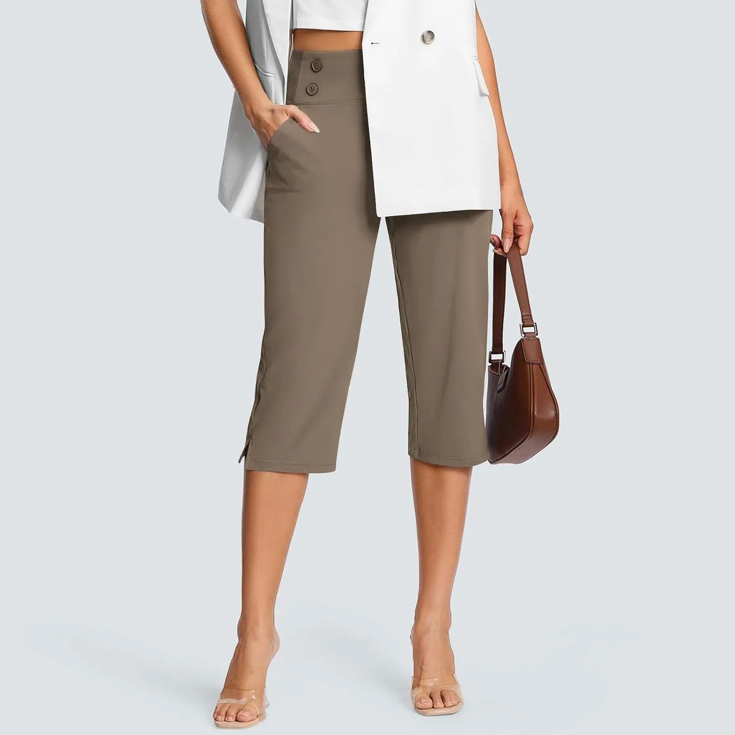 Capri Pants for Women Shorts Business Stretch High Waisted Capris Work Office Cropped Trousers Casual Summer Clothing