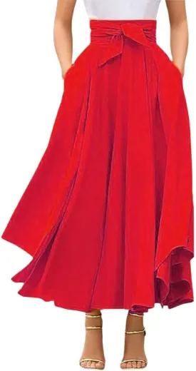 chouyatou Women's Elegant High Waisted Side Slit Irregular Bohemian Maxi Skirt with Pockets