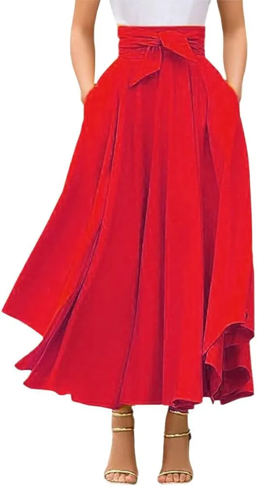 chouyatou Women's Elegant High Waisted Side Slit Irregular Bohemian Maxi Skirt with Pockets