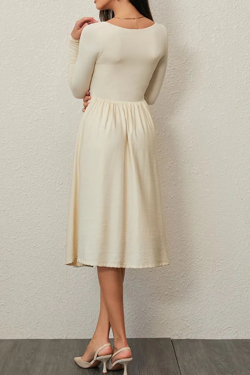 CHYRII Women Spring Fashion 2025 Square Neck Long Sleeve Casual A-Line Midi Dress