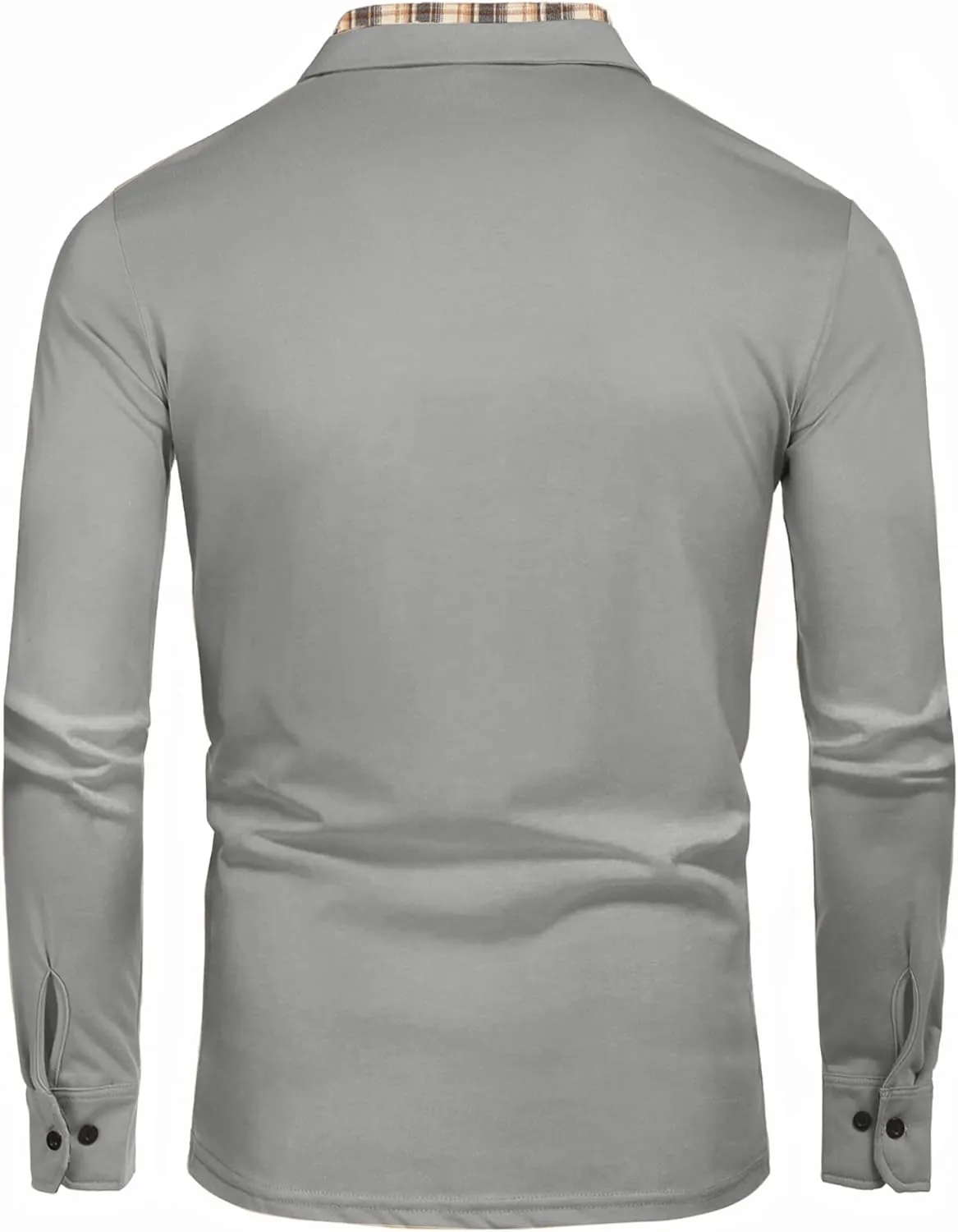 COOFANDY Men's Casual Polo Shirt Long Sleeve Classic Plaid Button Tees with Pockets