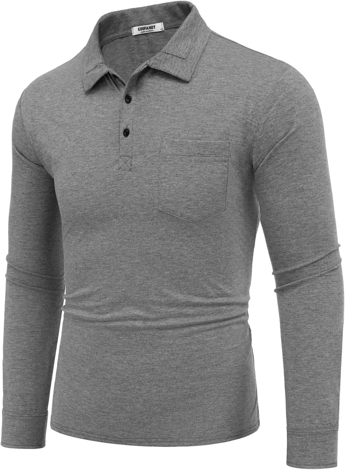COOFANDY Men's Casual Polo Shirt Long Sleeve Classic Plaid Button Tees with Pockets
