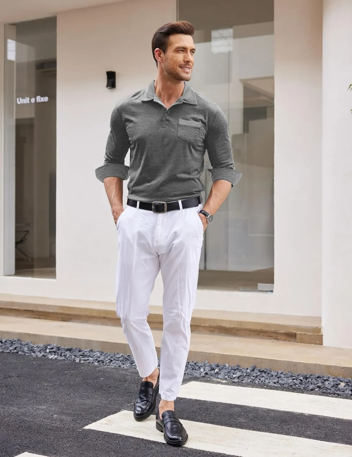 COOFANDY Men's Casual Polo Shirt Long Sleeve Classic Plaid Button Tees with Pockets