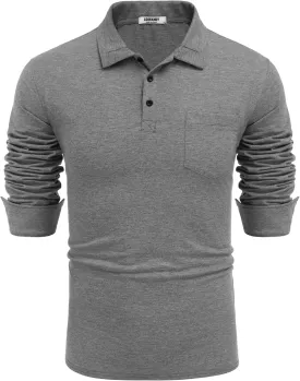 COOFANDY Men's Casual Polo Shirt Long Sleeve Classic Plaid Button Tees with Pockets