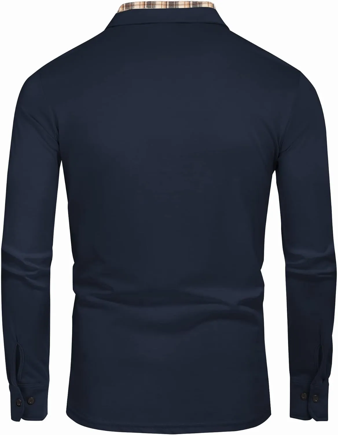 COOFANDY Men's Casual Polo Shirt Long Sleeve Classic Plaid Button Tees with Pockets