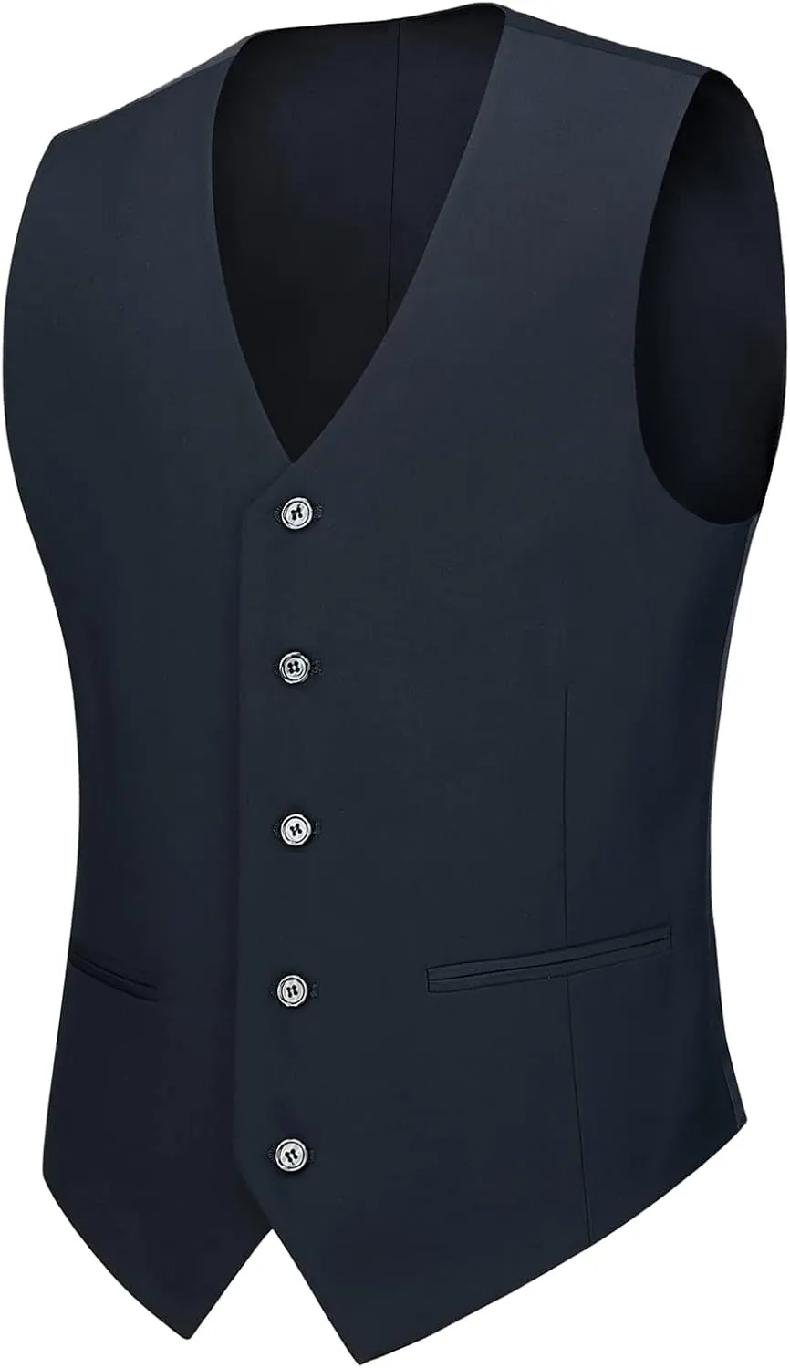 Cooper & Nelson Men's Suit Slim Fit, 3 Piece Suits for Men, One Button Solid Jacket Vest Pants with Tie, Tuxedo Set