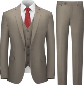 Cooper & Nelson Men's Suit Slim Fit, 3 Piece Suits for Men, One Button Solid Jacket Vest Pants with Tie, Tuxedo Set