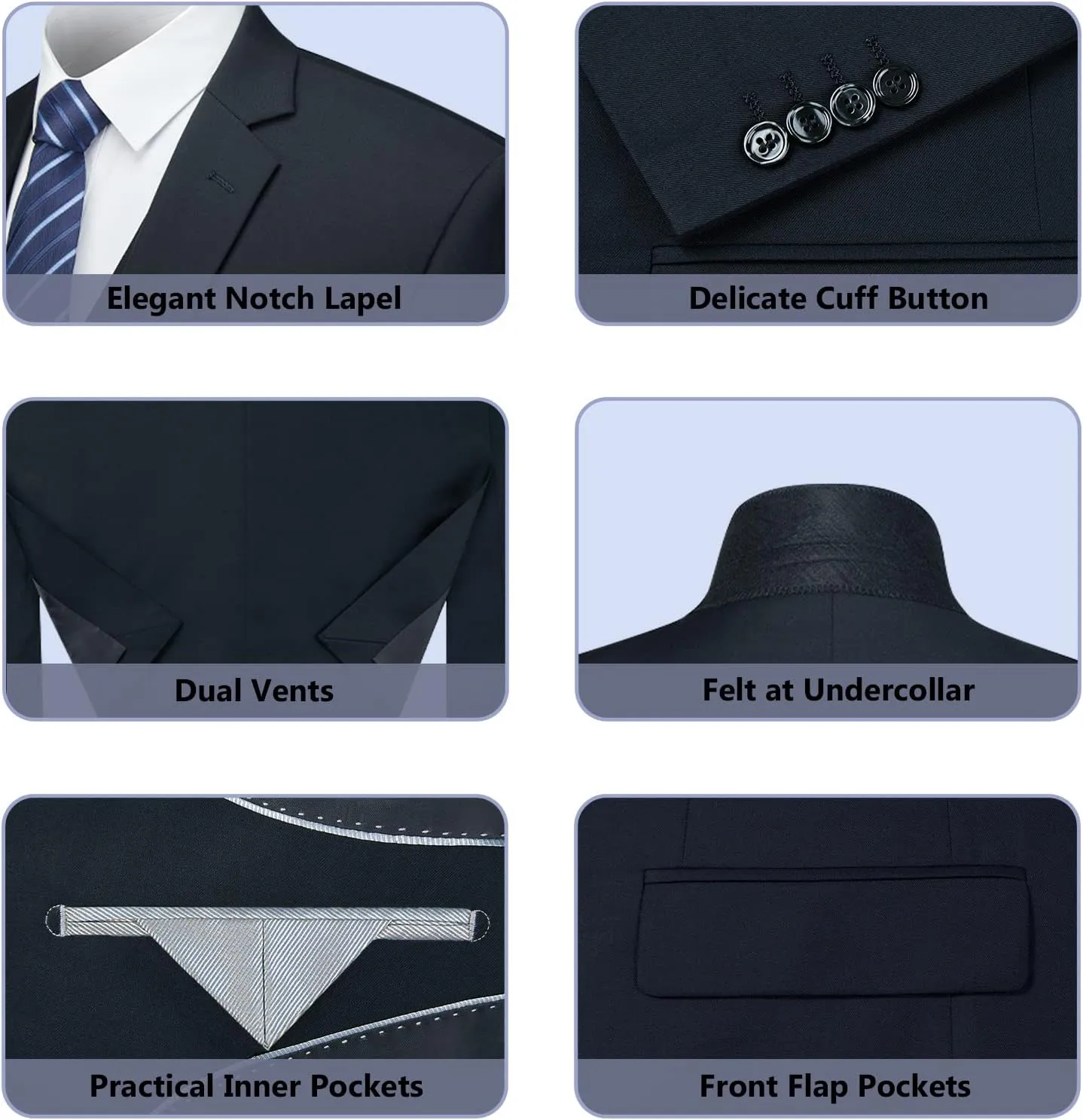 Cooper & Nelson Men's Suit Slim Fit, 3 Piece Suits for Men, One Button Solid Jacket Vest Pants with Tie, Tuxedo Set