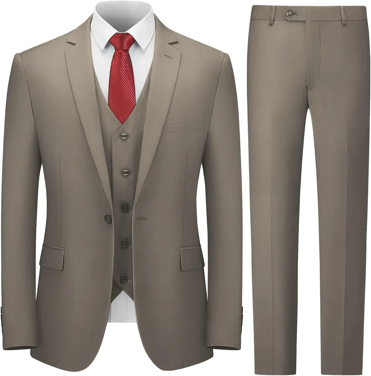 Cooper & Nelson Men's Suit Slim Fit, 3 Piece Suits for Men, One Button Solid Jacket Vest Pants with Tie, Tuxedo Set