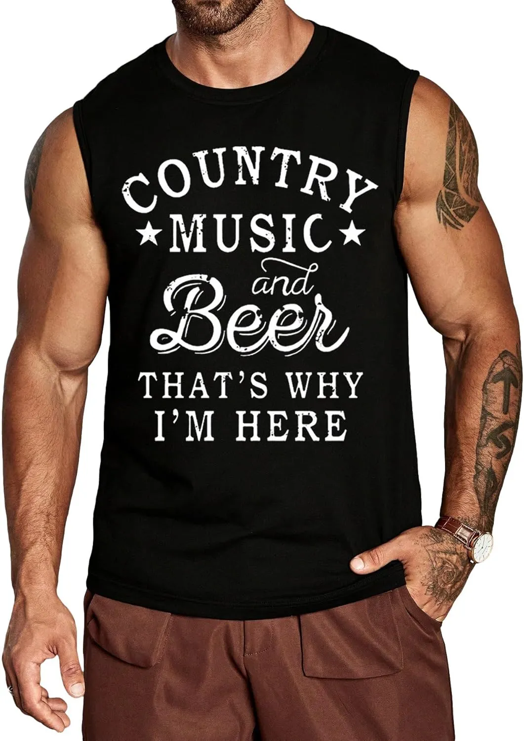 Country Music and Beer Sleeveless Shirt for Men Western Vintage Cowboy Steer Skull Tank Top