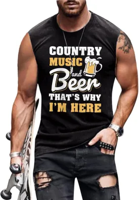 Country Music and Beer Sleeveless Shirt for Men Western Vintage Cowboy Steer Skull Tank Top