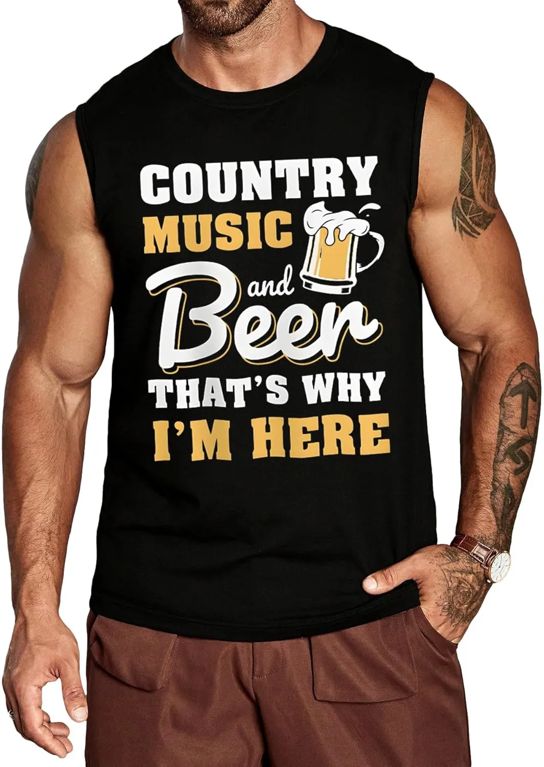 Country Music and Beer Sleeveless Shirt for Men Western Vintage Cowboy Steer Skull Tank Top