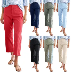Cropped Linen Pants Women Straight Leg Pull On Work Pants Business Casual High Waisted Dress Pants Office Ankle Pants