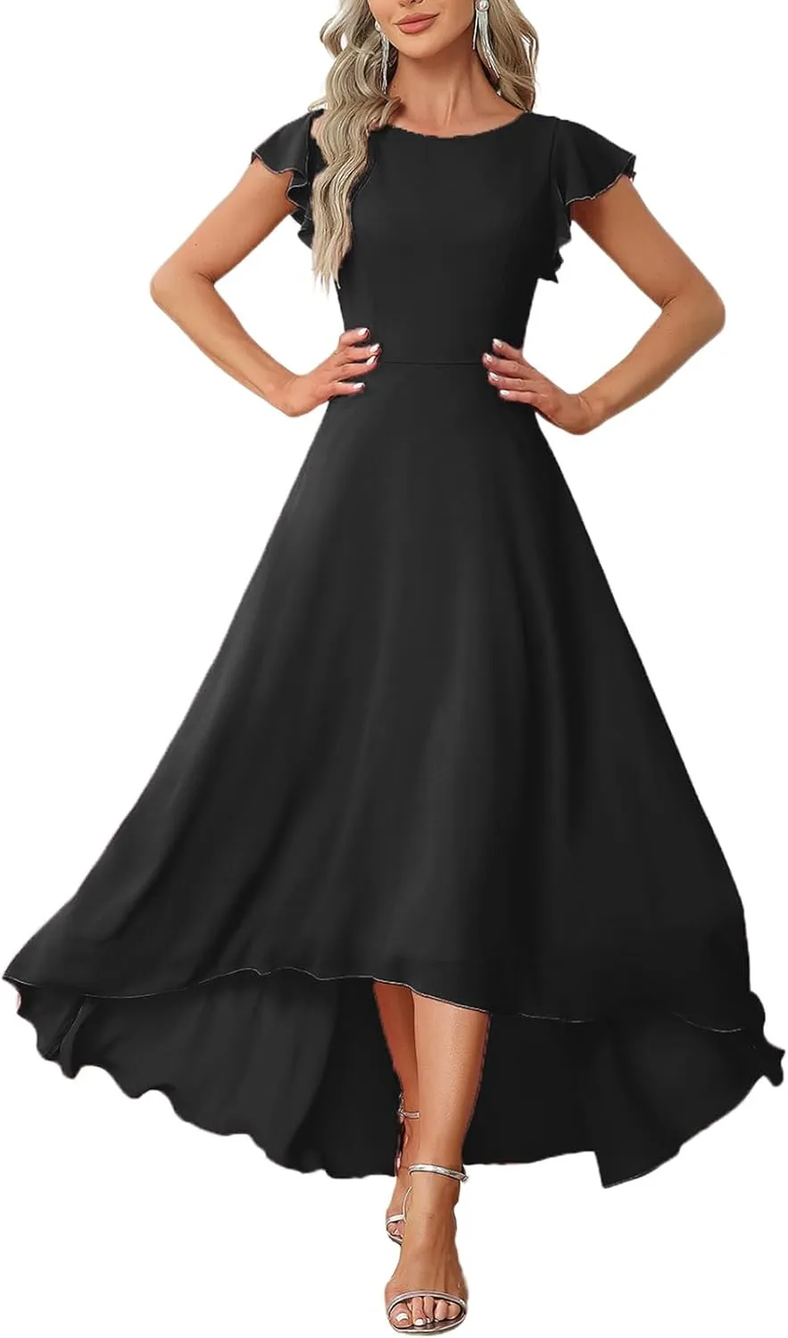 DeftSharp Women's Casual Guest Dress Elegant Evening Party Dresses Cocktail Party Wedding Mixi Dress