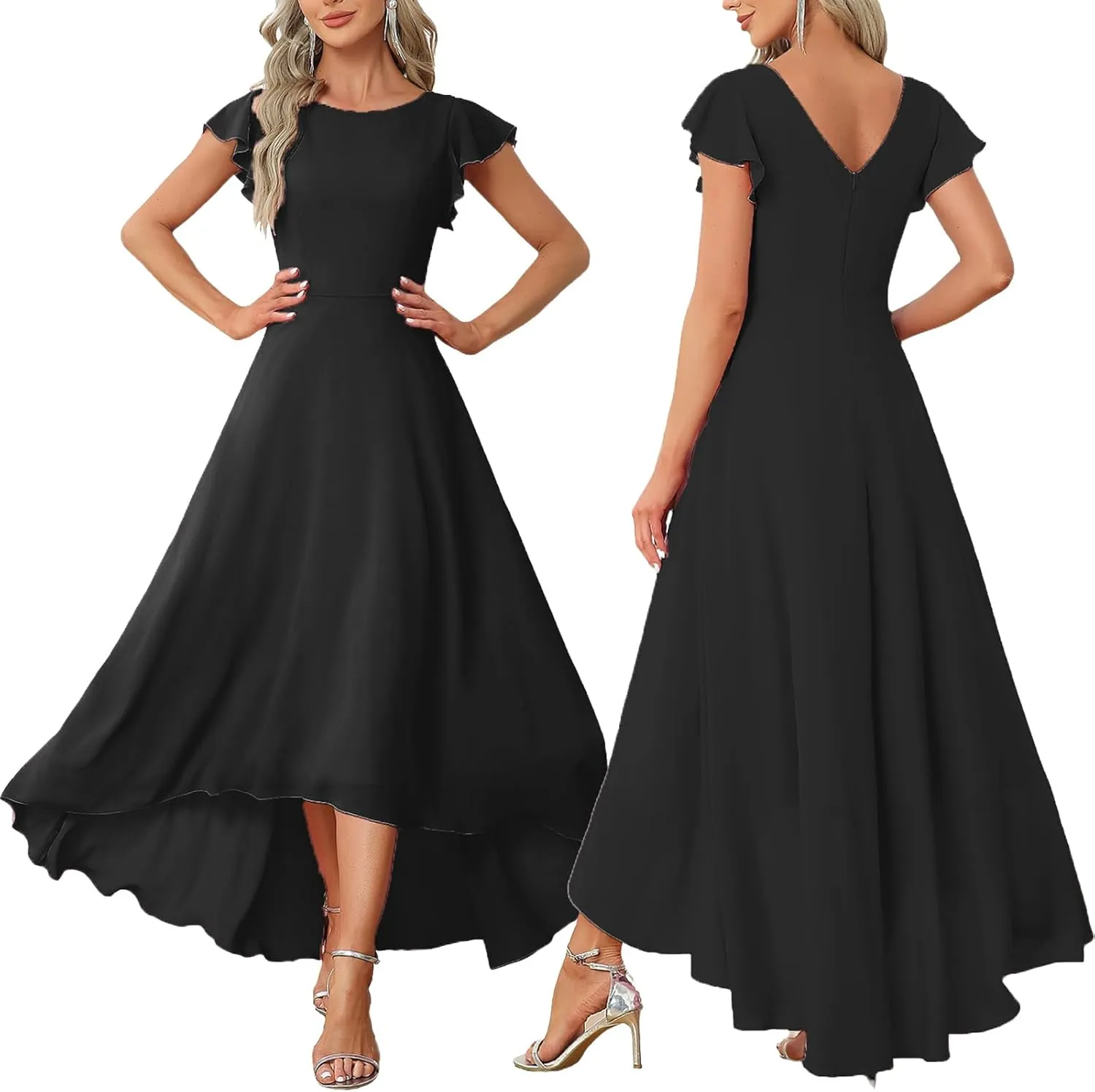 DeftSharp Women's Casual Guest Dress Elegant Evening Party Dresses Cocktail Party Wedding Mixi Dress