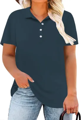 DOLNINE Womens Plus Size Polo Shirts Buttons Casual Work Short Sleeve Collared Shirt