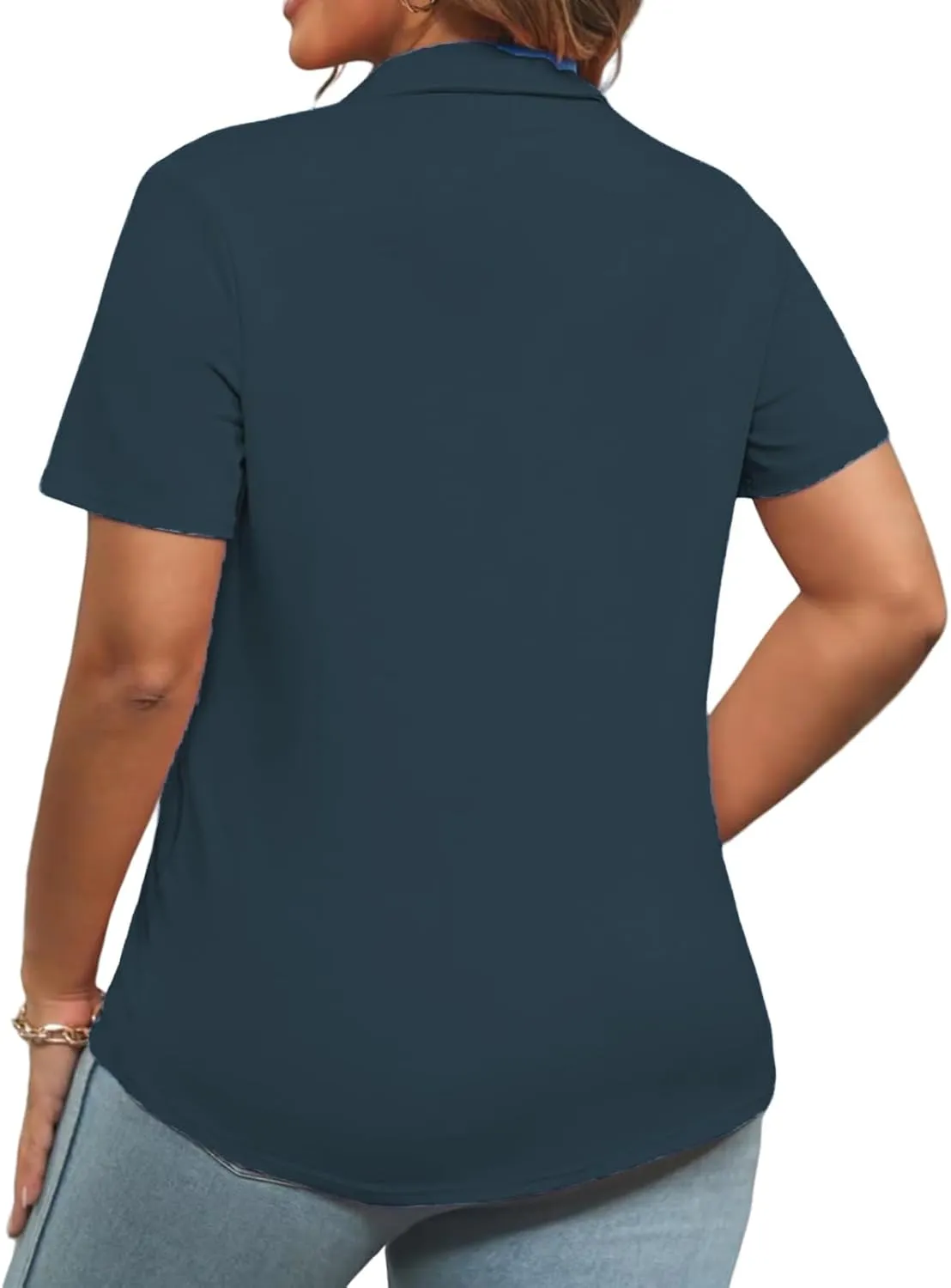 DOLNINE Womens Plus Size Polo Shirts Buttons Casual Work Short Sleeve Collared Shirt