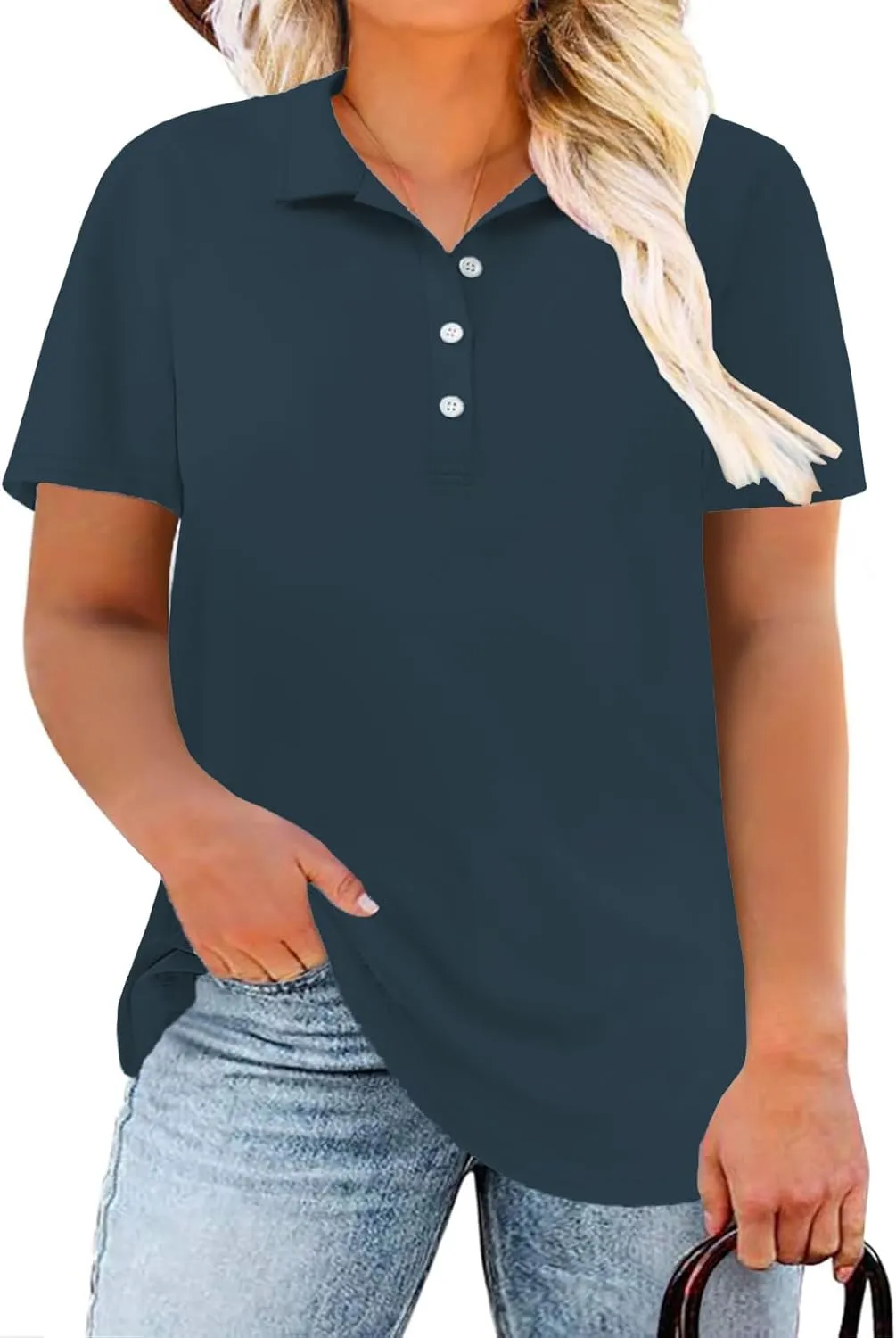 DOLNINE Womens Plus Size Polo Shirts Buttons Casual Work Short Sleeve Collared Shirt