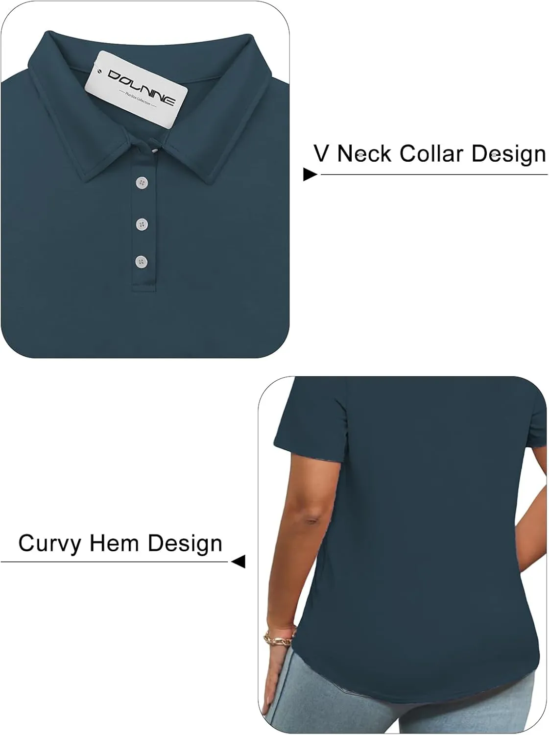 DOLNINE Womens Plus Size Polo Shirts Buttons Casual Work Short Sleeve Collared Shirt