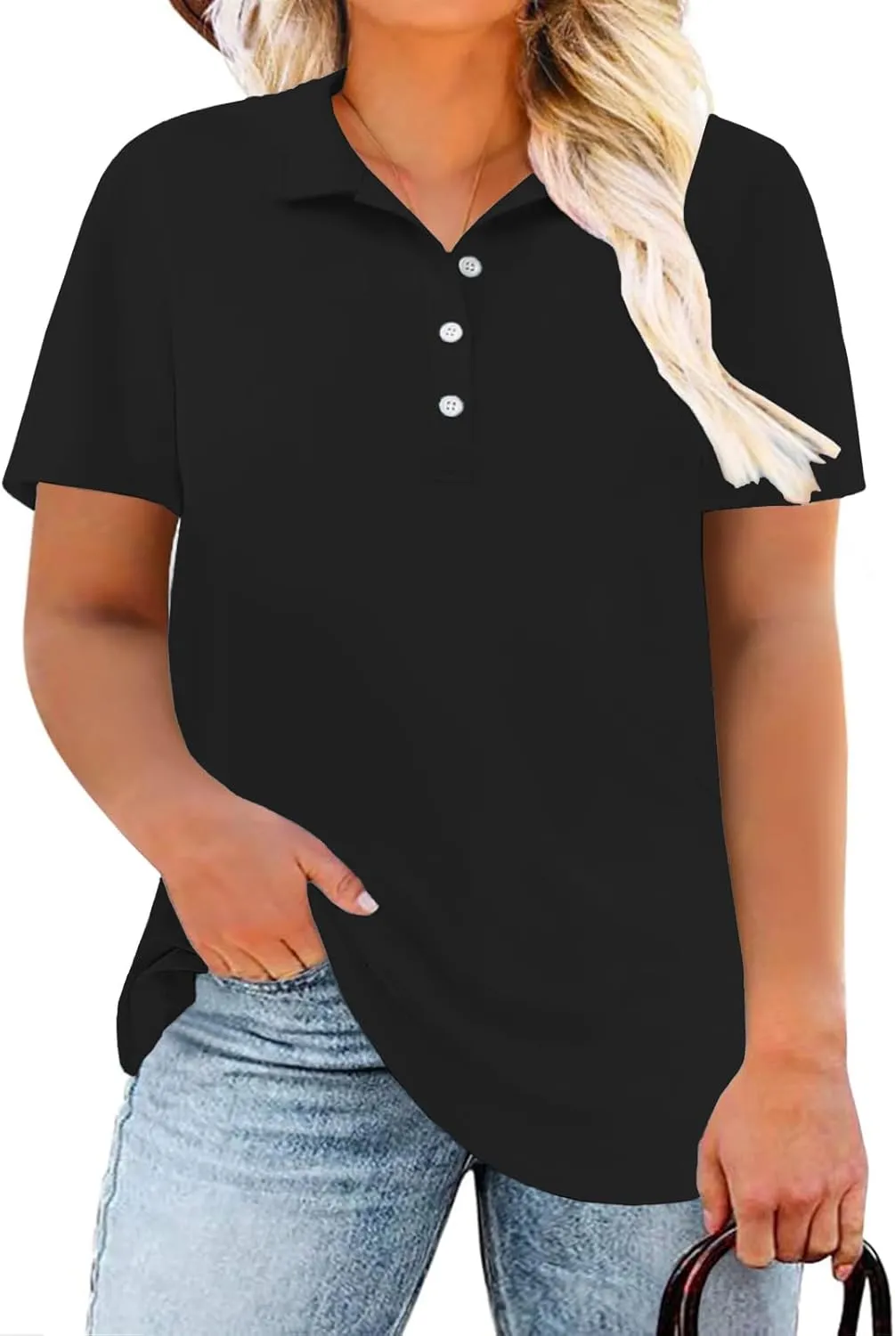 DOLNINE Womens Plus Size Polo Shirts Buttons Casual Work Short Sleeve Collared Shirt