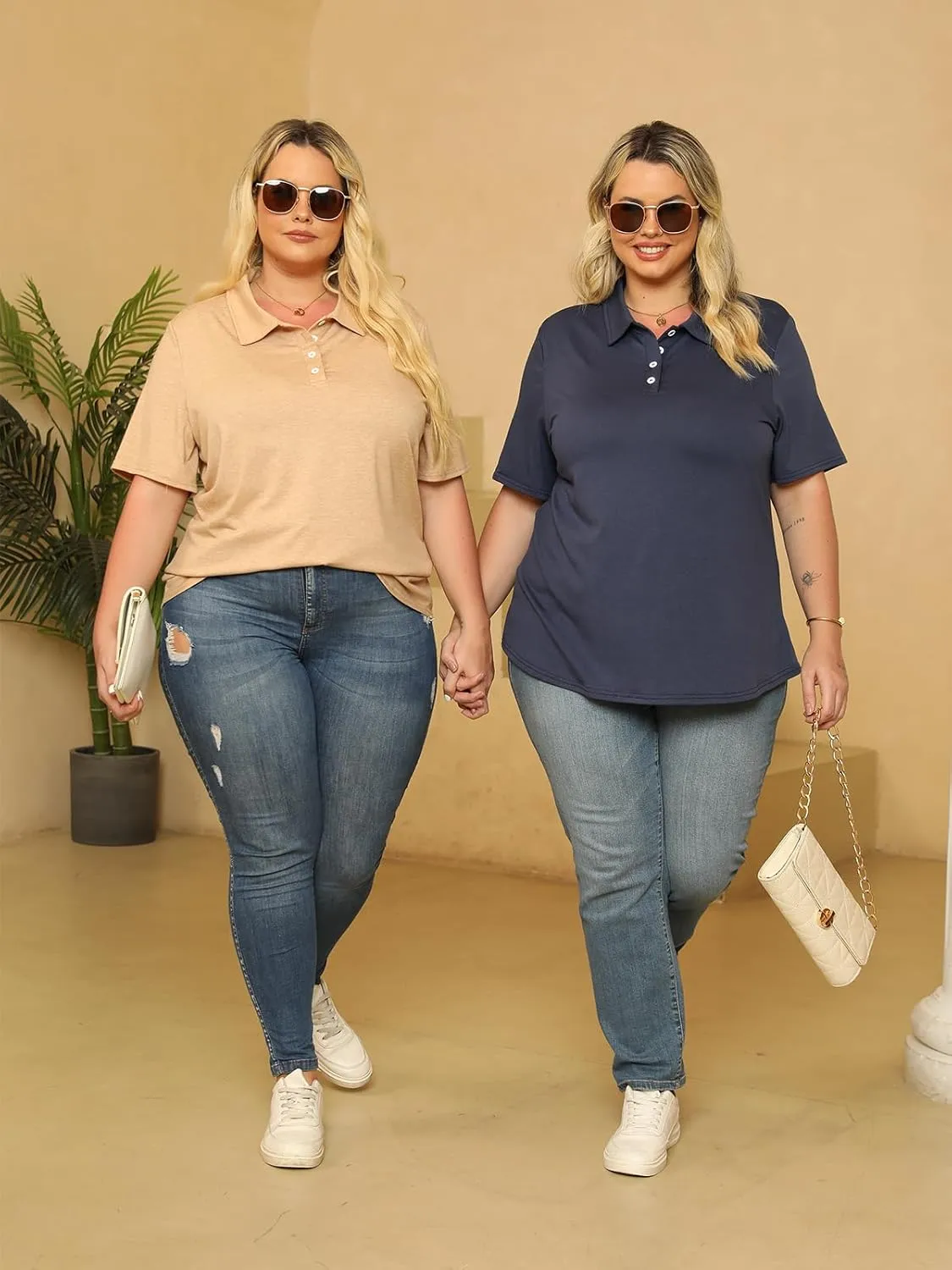 DOLNINE Womens Plus Size Polo Shirts Buttons Casual Work Short Sleeve Collared Shirt