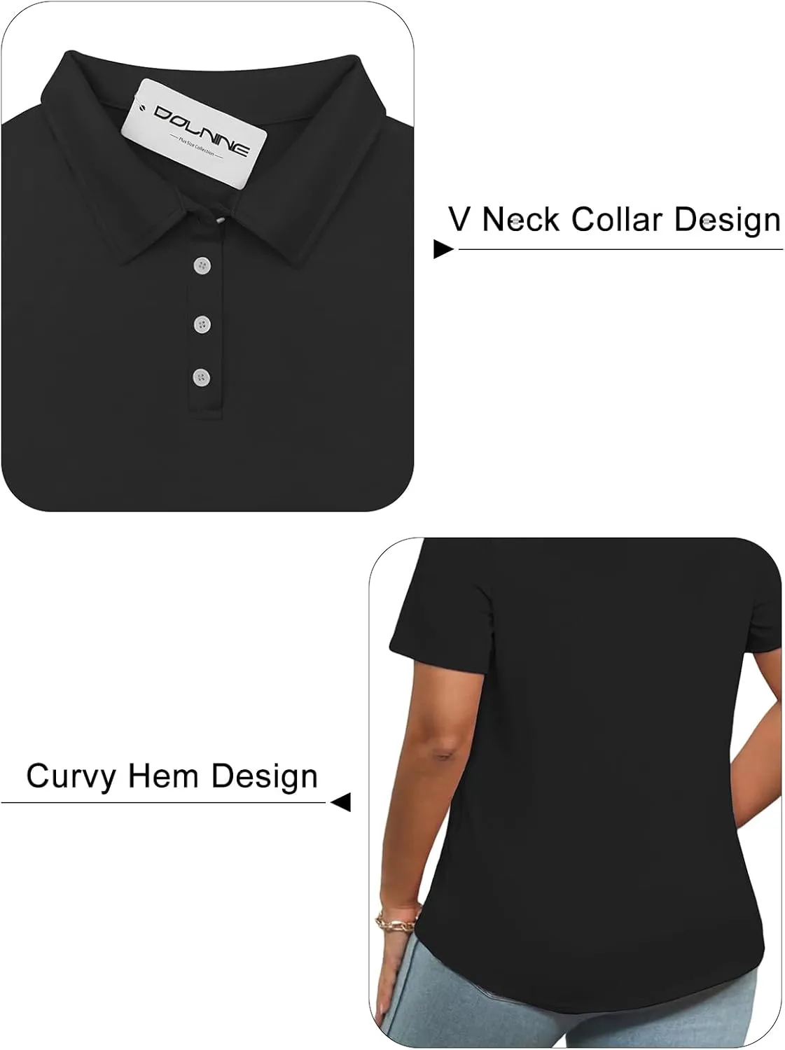 DOLNINE Womens Plus Size Polo Shirts Buttons Casual Work Short Sleeve Collared Shirt