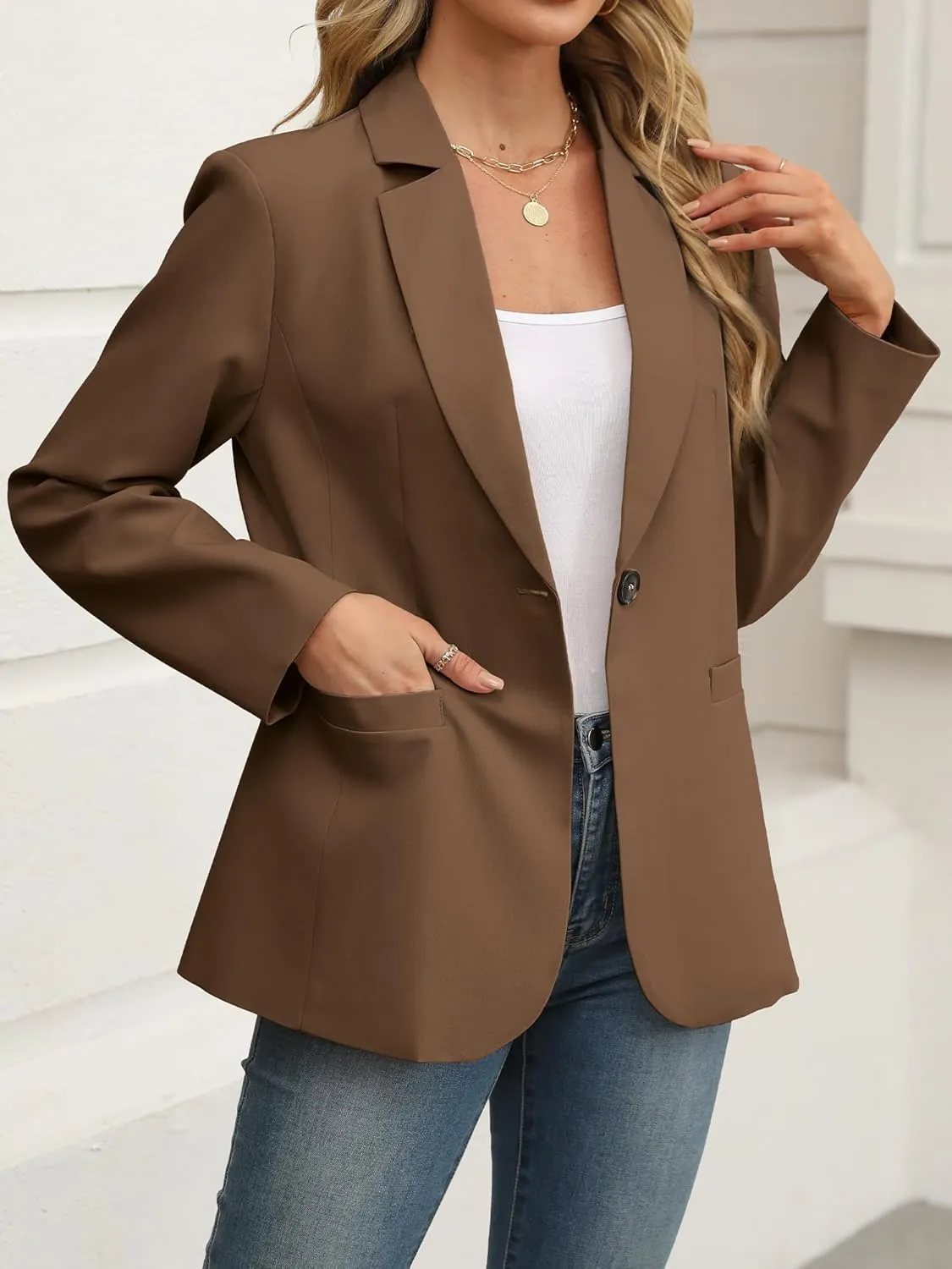 ELLEVEN Women's Blazer Business Casual Lightweight Suit - Long Sleeve Slim Fit Work Office Jacket with Pockets