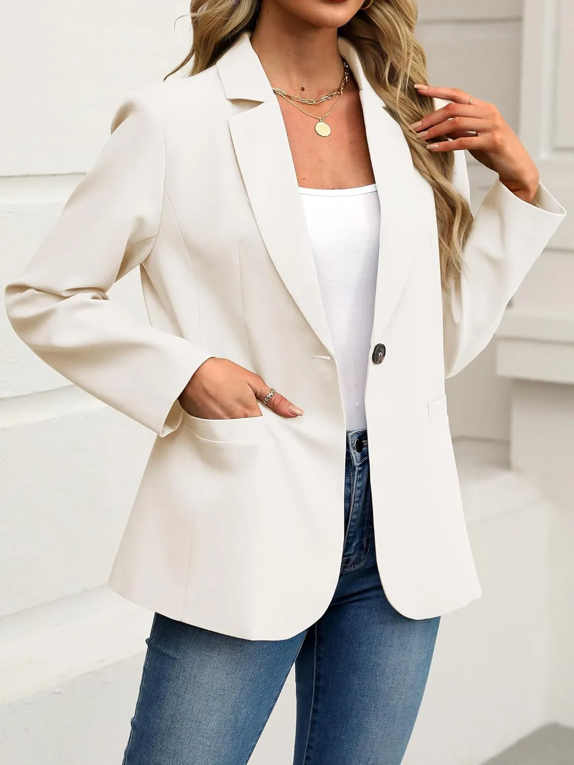 ELLEVEN Women's Blazer Business Casual Lightweight Suit - Long Sleeve Slim Fit Work Office Jacket with Pockets