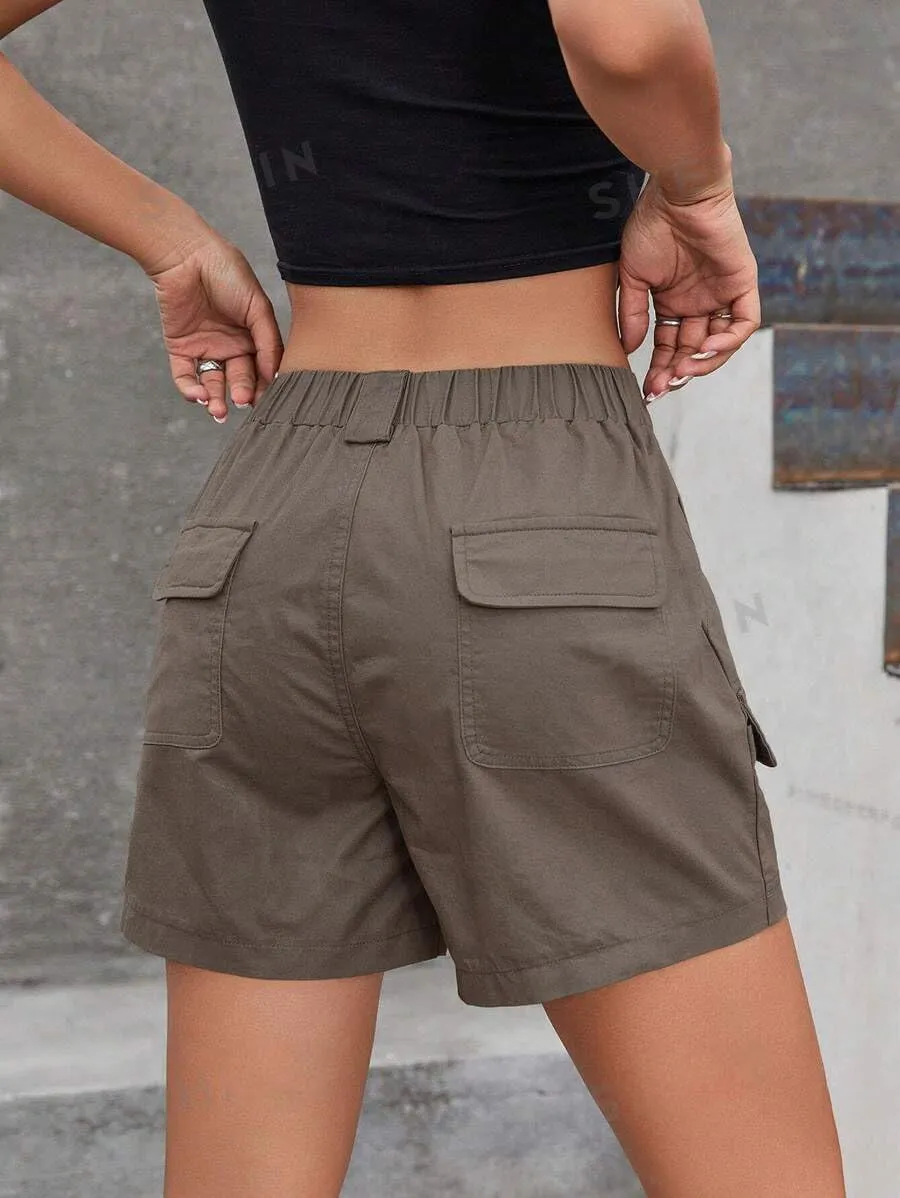EMMIOL Cargo Shorts for Women 2024 Casual Summer Elastic High Waisted Button Up Comfy Cotton Hiking Shorts with Pockets