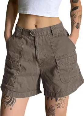 EMMIOL Cargo Shorts for Women 2024 Casual Summer Elastic High Waisted Button Up Comfy Cotton Hiking Shorts with Pockets