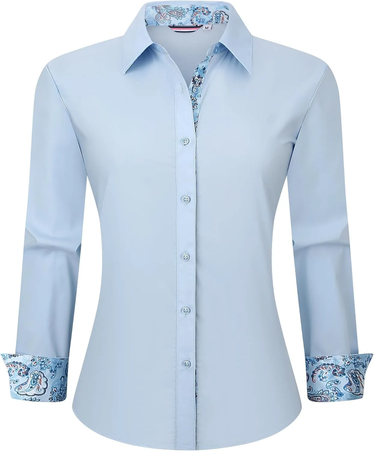 Esabel.C Womens Dress Shirts Cotton Long Sleeve Regular Fit Stretch Button Down Blouse