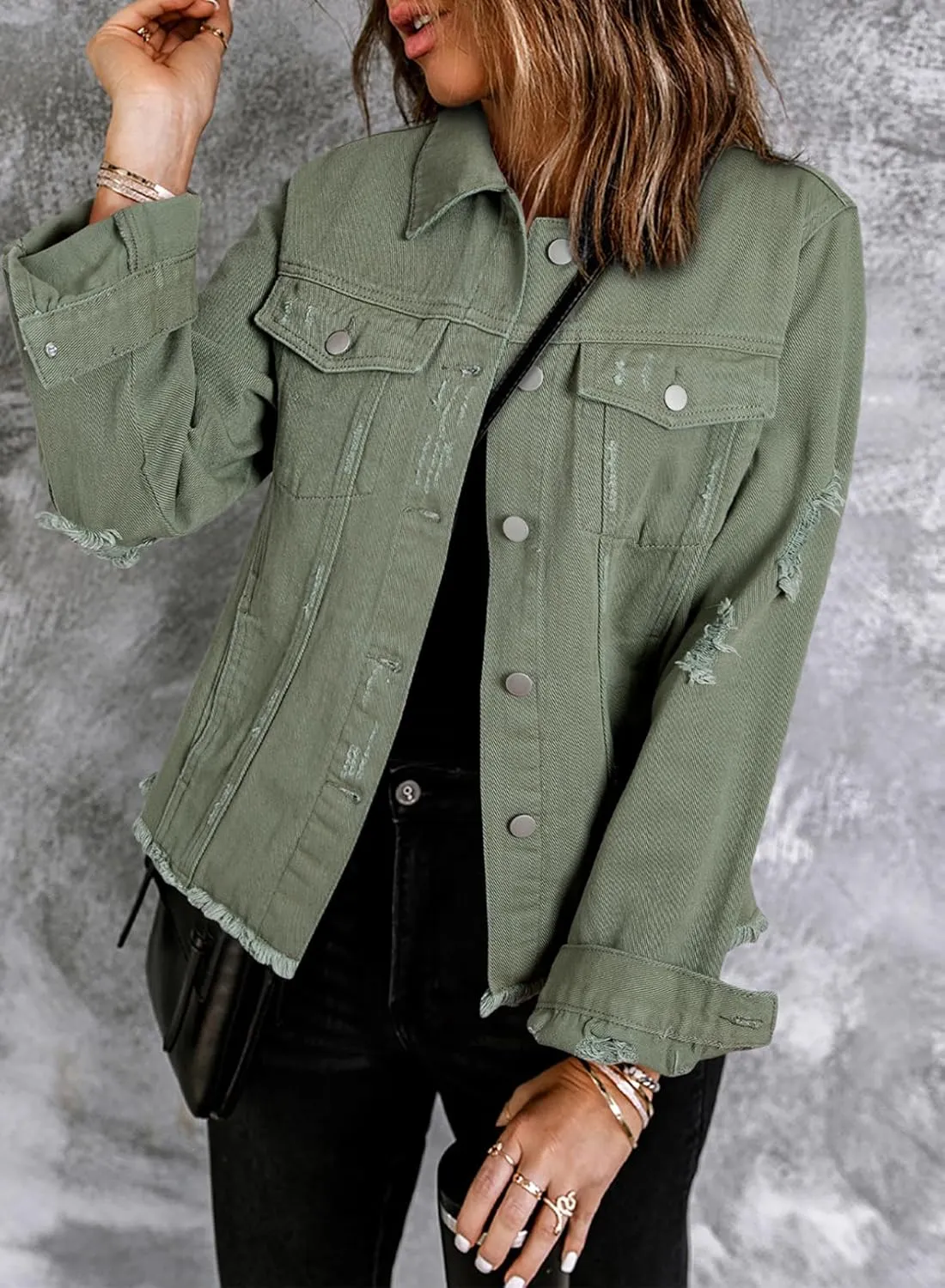 EVALESS Womens Boyfriend Washed Crop Denim Jean Jacket Coat