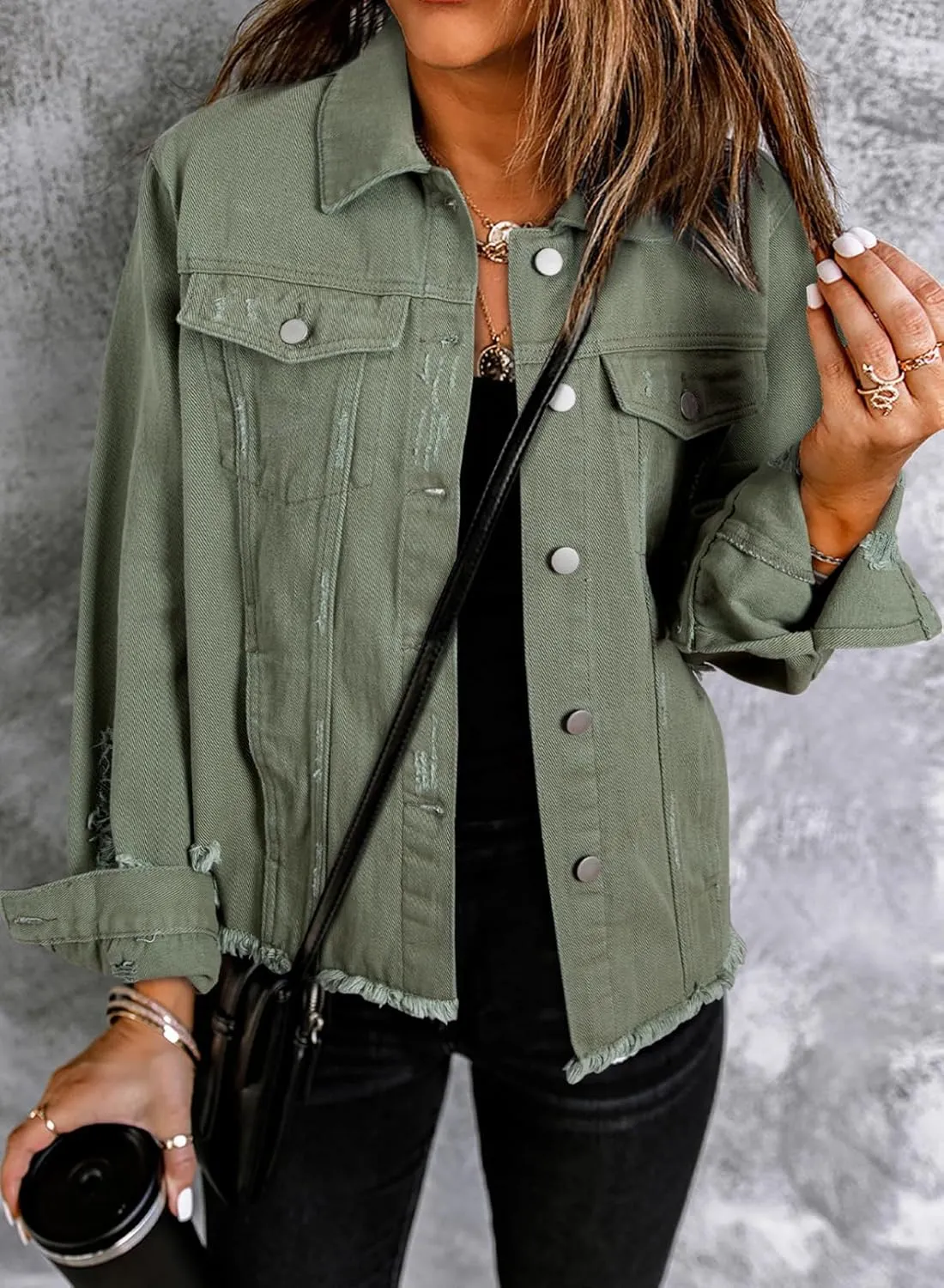 EVALESS Womens Boyfriend Washed Crop Denim Jean Jacket Coat