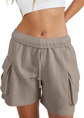 Fisoew Sweat Shorts for Women Casual Summer Drawstring Cargo Short Athletic Running Workout Baggy Shorts