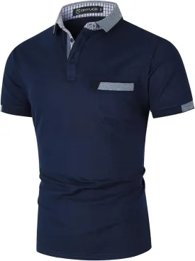 GHYUGR Men's Polo Shirts Short Sleeve Polo Casual Contrast Color Splice T-Shirt