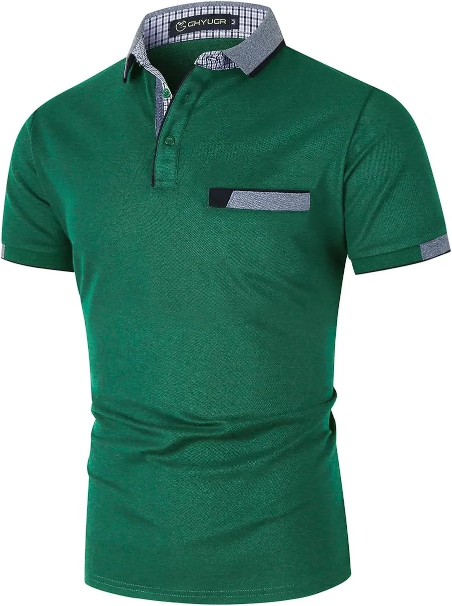 GHYUGR Men's Polo Shirts Short Sleeve Polo Casual Contrast Color Splice T-Shirt