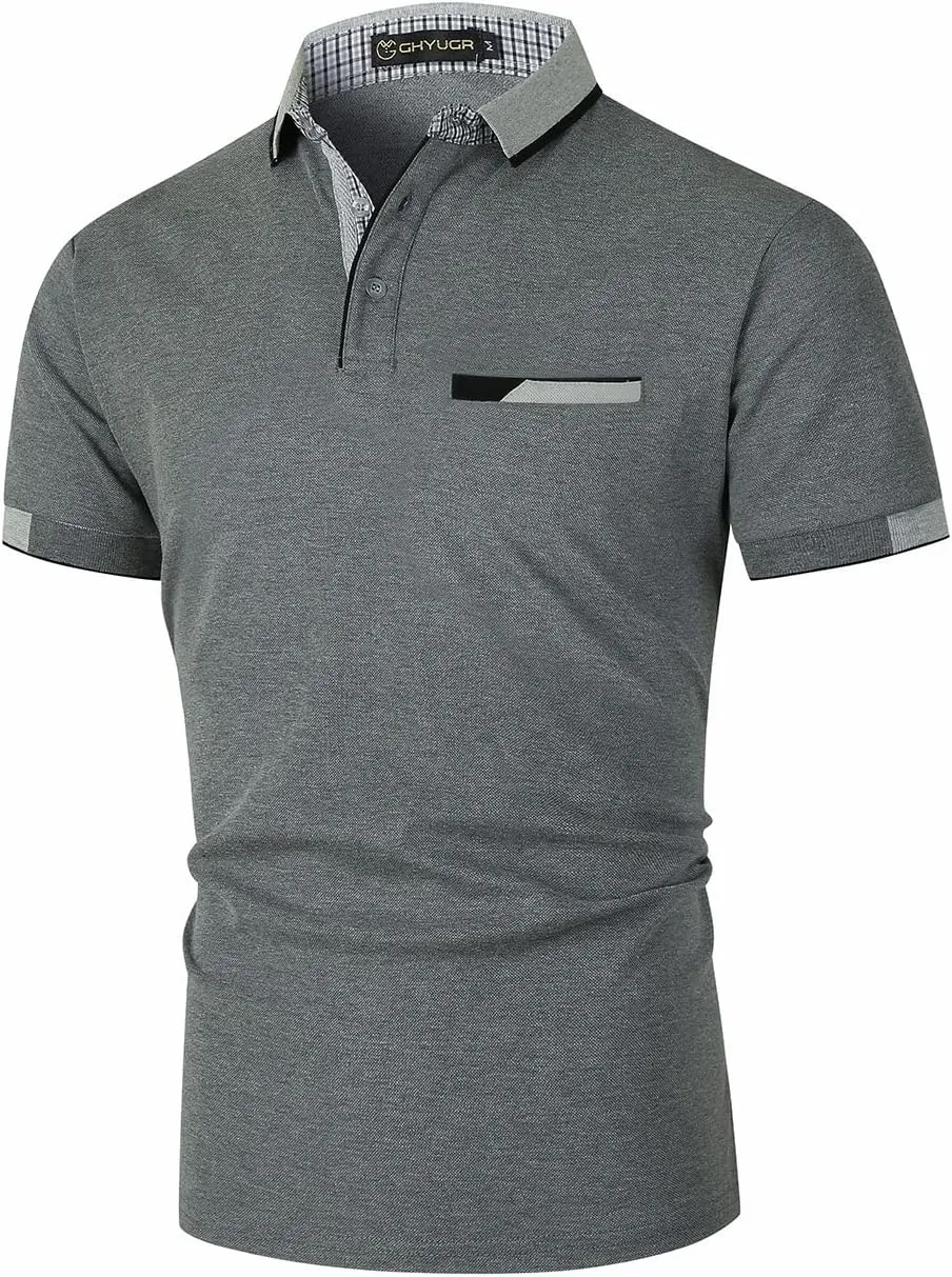 GHYUGR Men's Polo Shirts Short Sleeve Polo Casual Contrast Color Splice T-Shirt