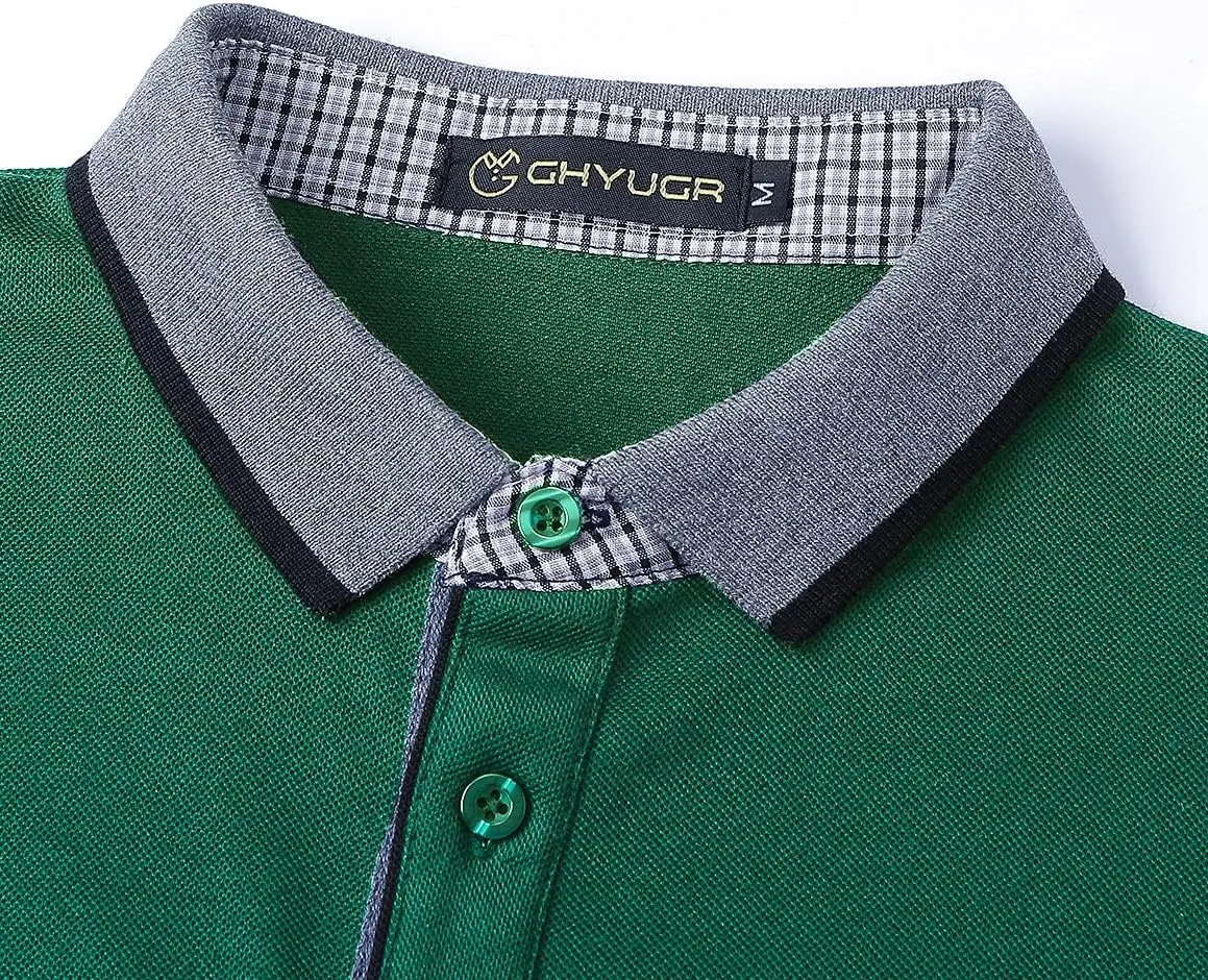 GHYUGR Men's Polo Shirts Short Sleeve Polo Casual Contrast Color Splice T-Shirt
