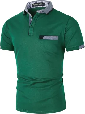 GHYUGR Men's Polo Shirts Short Sleeve Polo Casual Contrast Color Splice T-Shirt