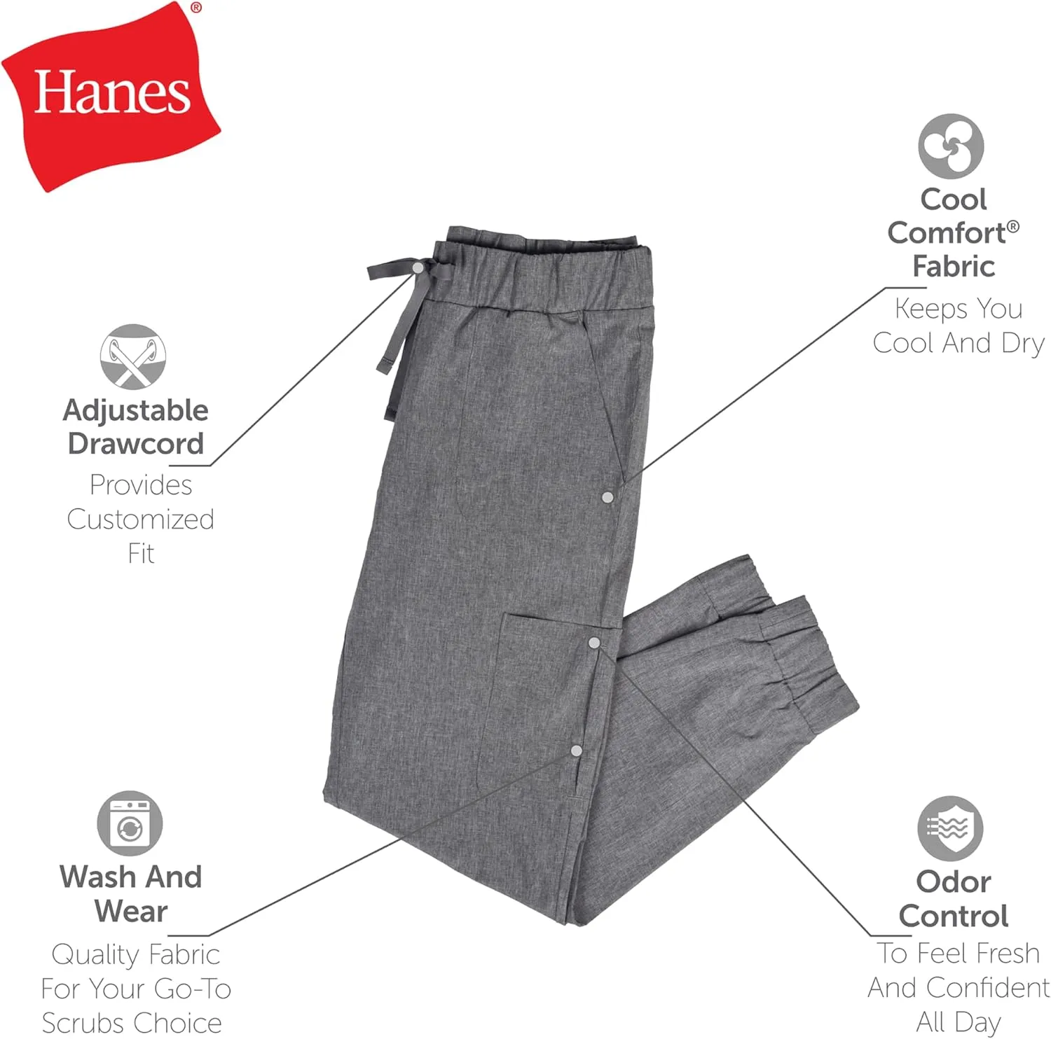Hanes Women's Scrubs Cargo Joggers, Healthcare Scrub Joggers for Women, Moisture Wicking