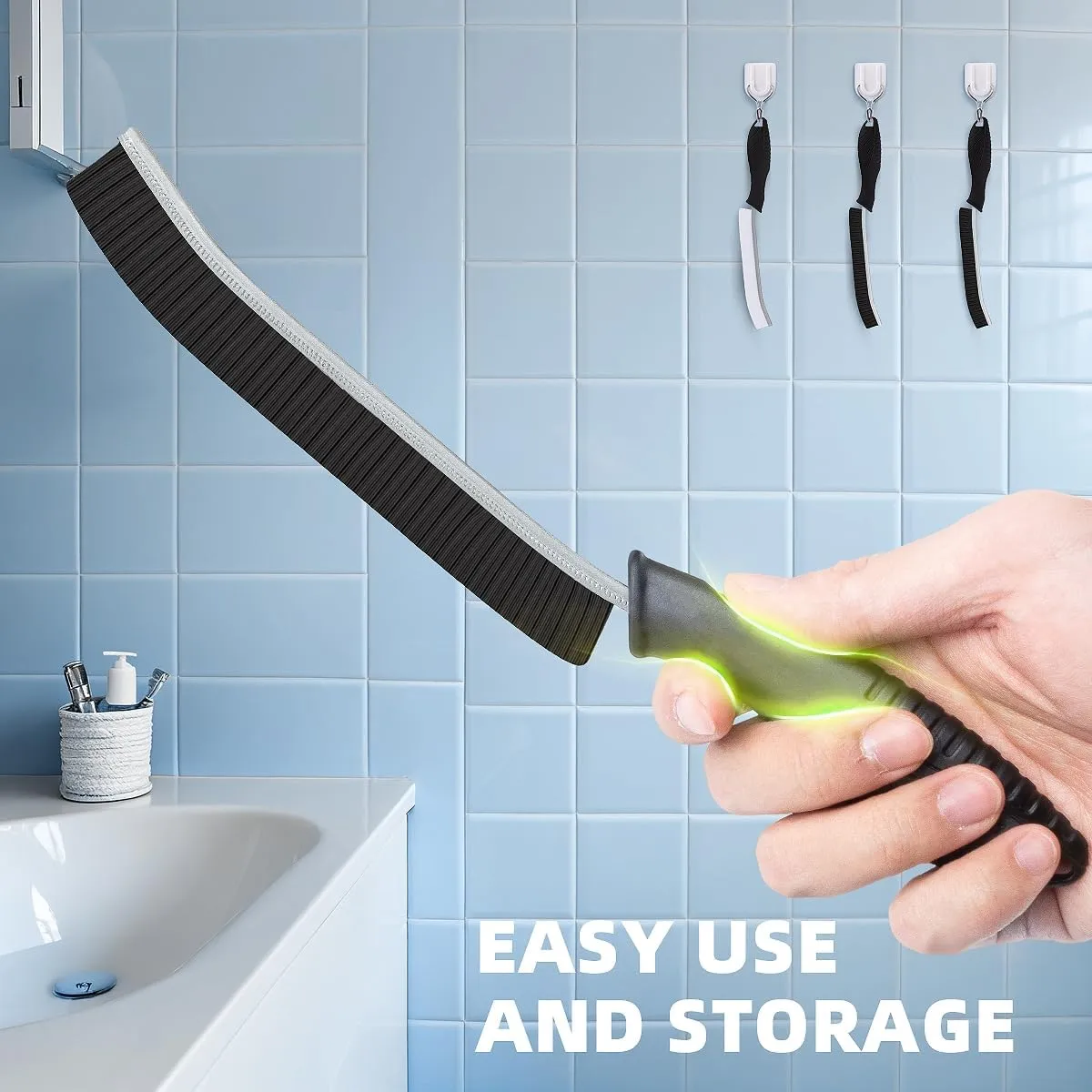 Hard Bristle Crevice Cleaning Brush-Thin Gap Scrub Brush, Small Cleaning Brush, Grout Brush, Kitchen Brush, Cleaning Tools for Toilet, Bathroom, Sink, Home, Household, Window (3, Black)