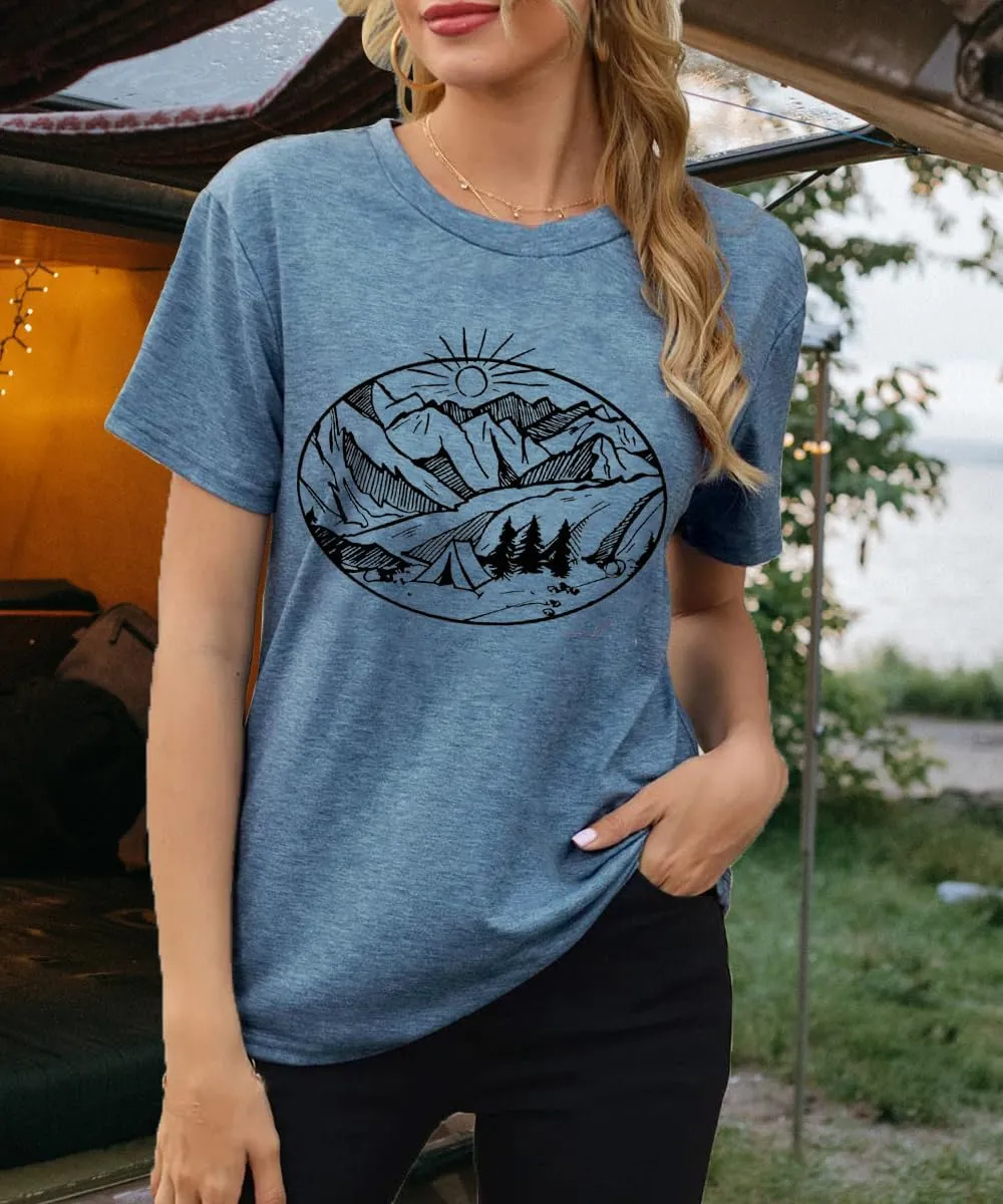 Hiking Mountain Tank Tops for Women Funny Pine Tree Sunrise Graphic Workout Tanks Summer Sleeveless Loose Fit Shirts Tops