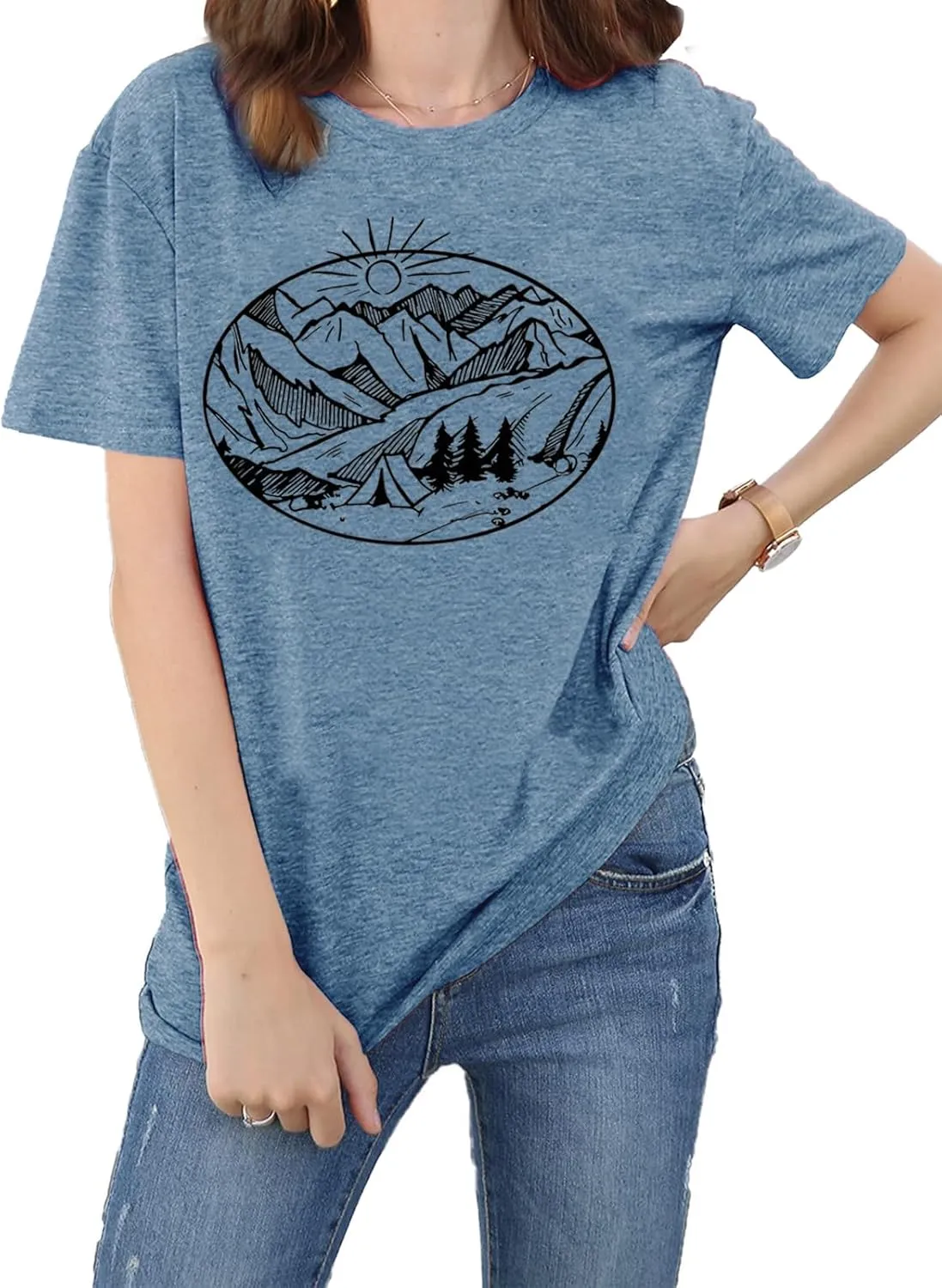 Hiking Mountain Tank Tops for Women Funny Pine Tree Sunrise Graphic Workout Tanks Summer Sleeveless Loose Fit Shirts Tops