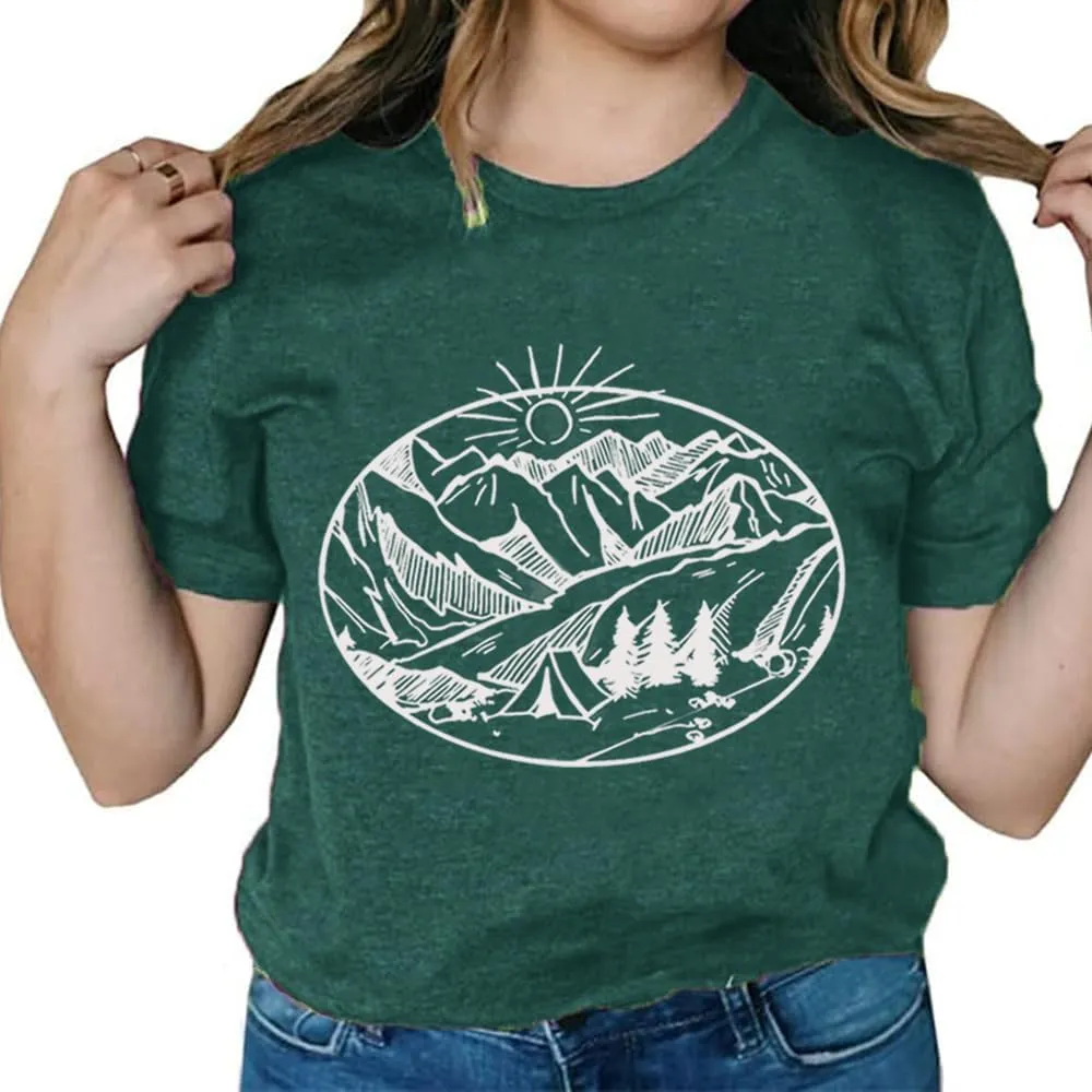 Hiking Mountain Tank Tops for Women Funny Pine Tree Sunrise Graphic Workout Tanks Summer Sleeveless Loose Fit Shirts Tops