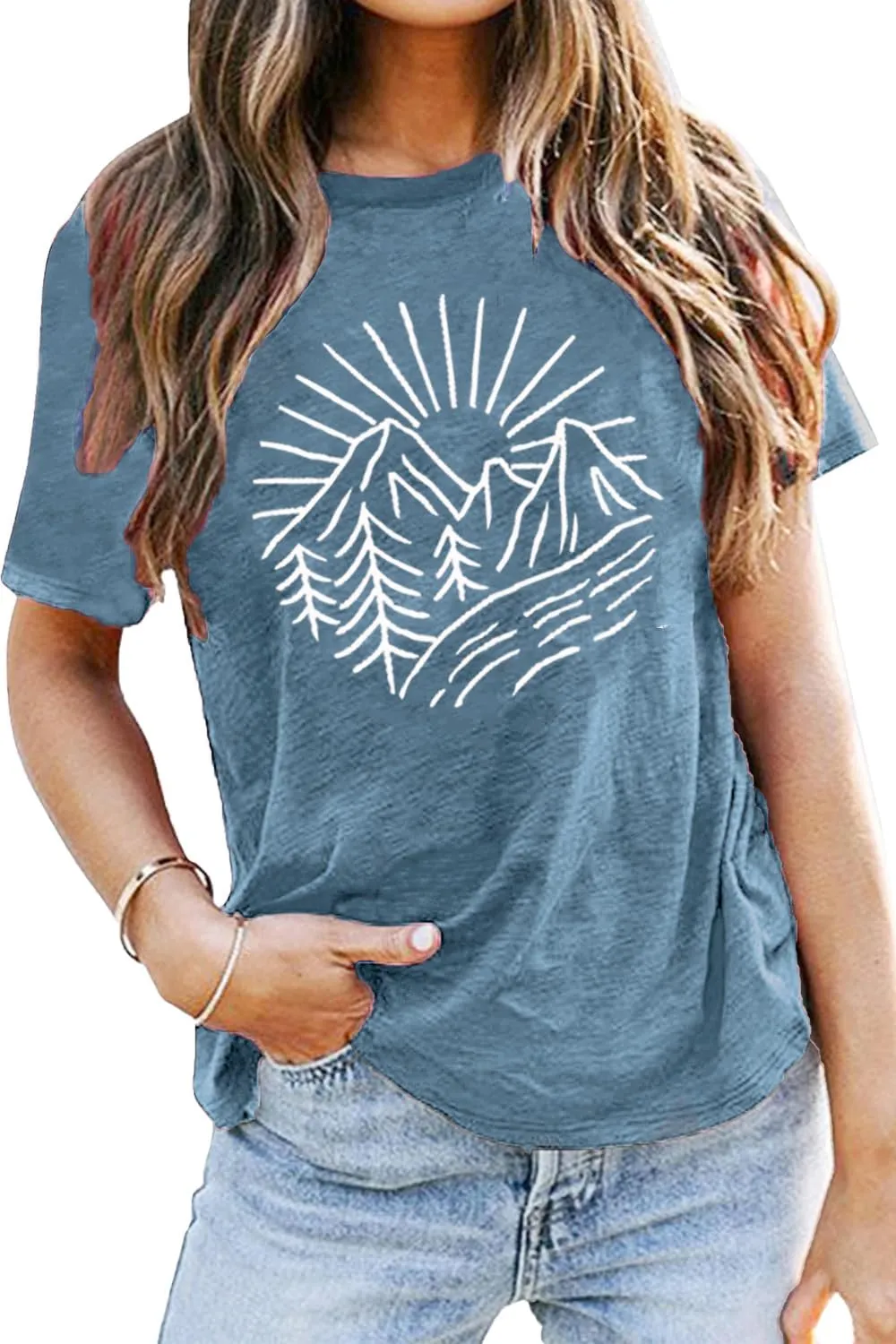 Hiking Mountain Tank Tops for Women Funny Pine Tree Sunrise Graphic Workout Tanks Summer Sleeveless Loose Fit Shirts Tops