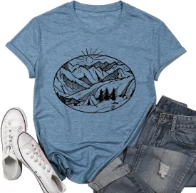 Hiking Mountain Tank Tops for Women Funny Pine Tree Sunrise Graphic Workout Tanks Summer Sleeveless Loose Fit Shirts Tops