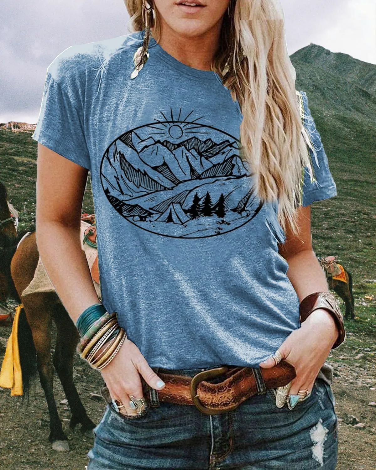 Hiking Mountain Tank Tops for Women Funny Pine Tree Sunrise Graphic Workout Tanks Summer Sleeveless Loose Fit Shirts Tops