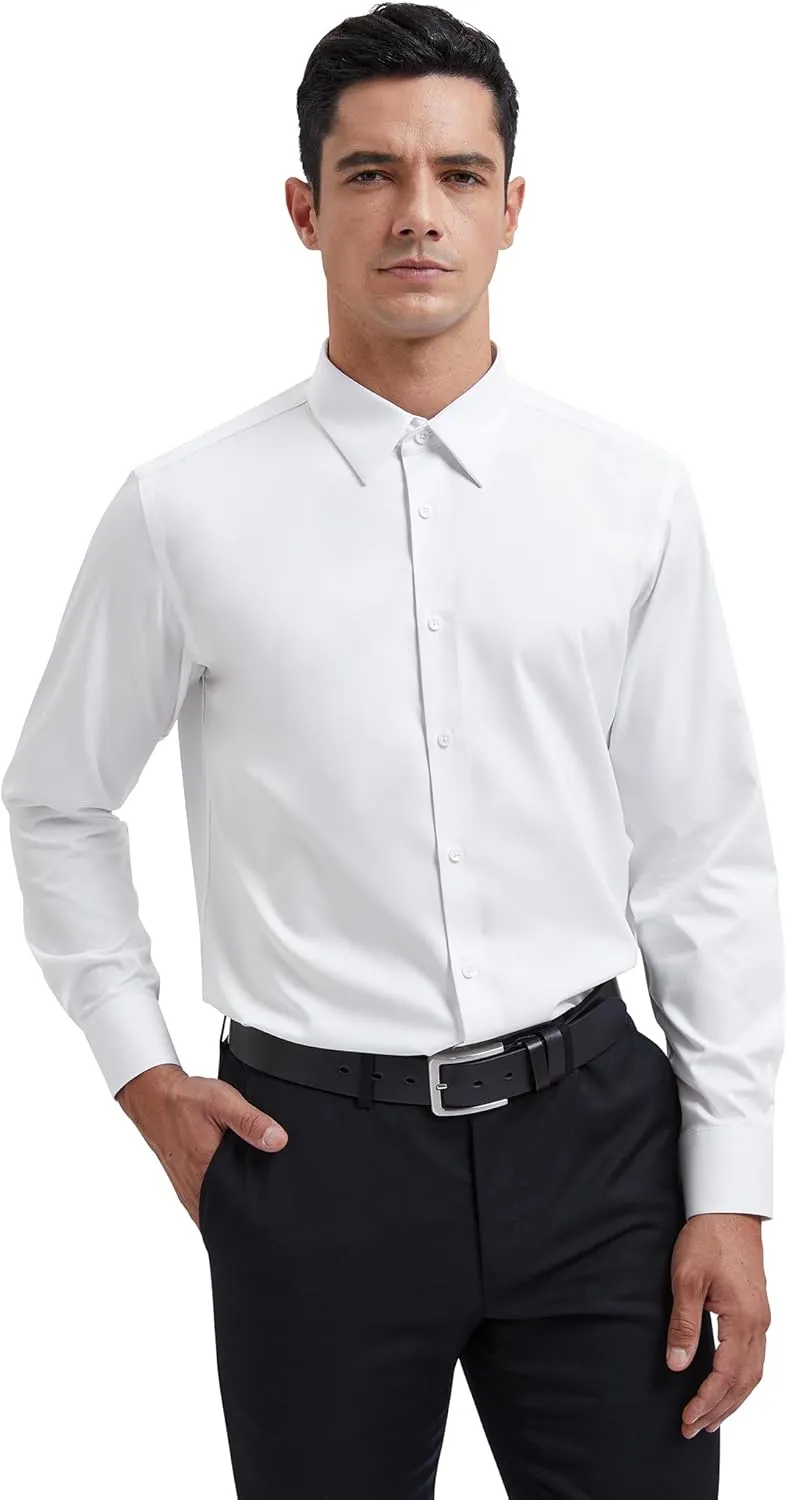HISDERN Mens Business Dress Shirts Long Sleeve Casual Button Down Shirt Formal Inner Collar Contrast Shirt for Men Wedding