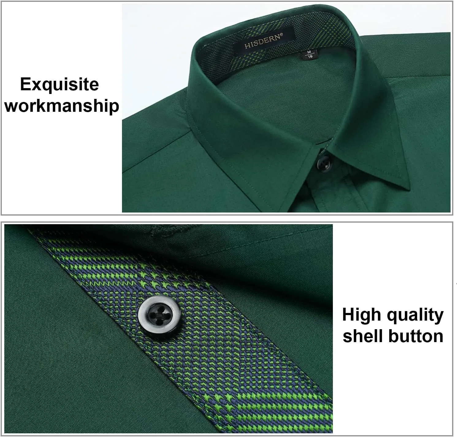 HISDERN Mens Business Dress Shirts Long Sleeve Casual Button Down Shirt Formal Inner Collar Contrast Shirt for Men Wedding