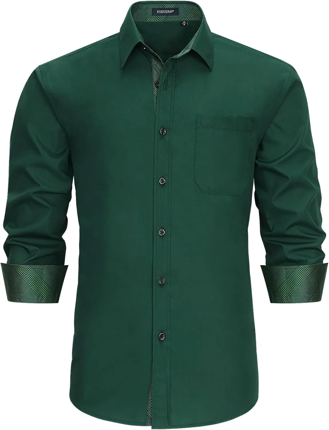 HISDERN Mens Business Dress Shirts Long Sleeve Casual Button Down Shirt Formal Inner Collar Contrast Shirt for Men Wedding